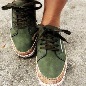 *SALE PRICE* Green and Cork Print Sneakers
